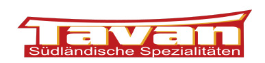 Tavan-Logo in Rot und Gelb mit dem Schriftzug „Südländische Spezialitäten“ darunter